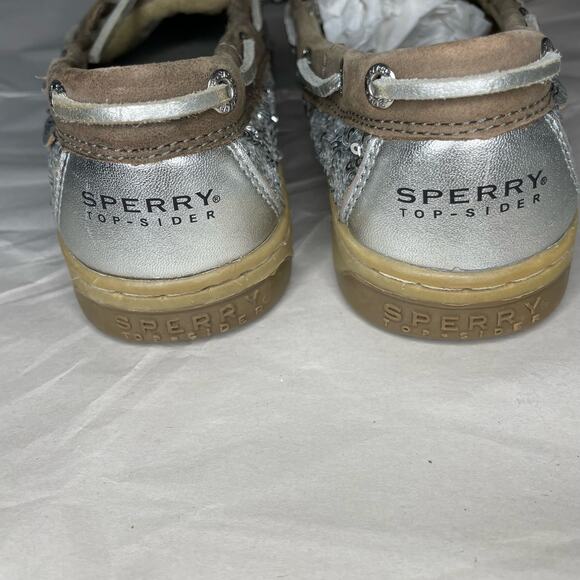 Sperry Topsider Sherry Angelfish Sequined Boat Shoe Kids Size 1.5M Silver Brown - Picture 4 of 5